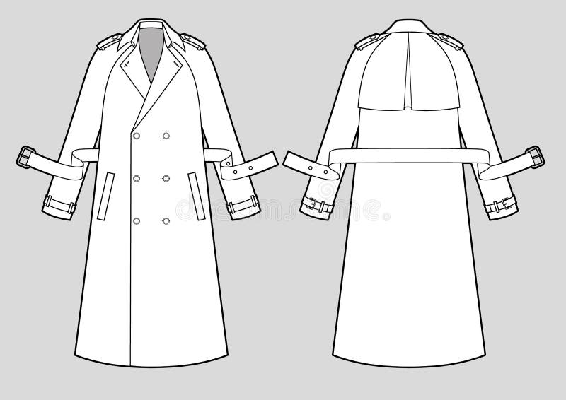 Classic Trench Coat Vector Template. Vector fashion sketch