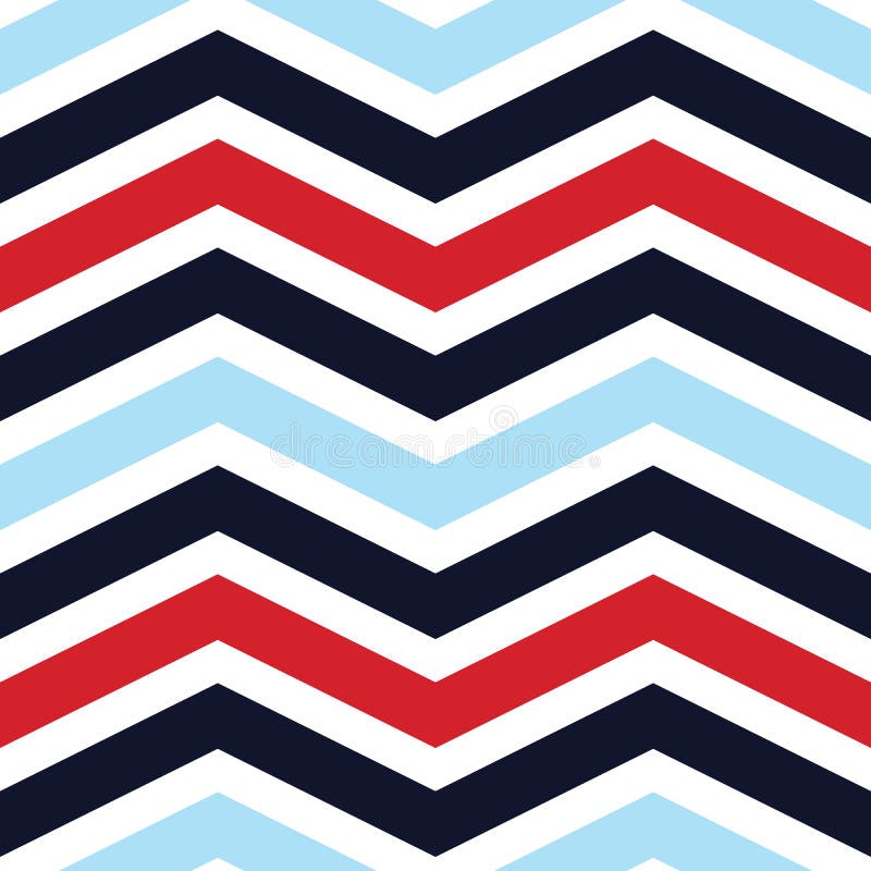 Classic Vector Seamless Pattern with Blue. Red and Navy Blue Chevrons