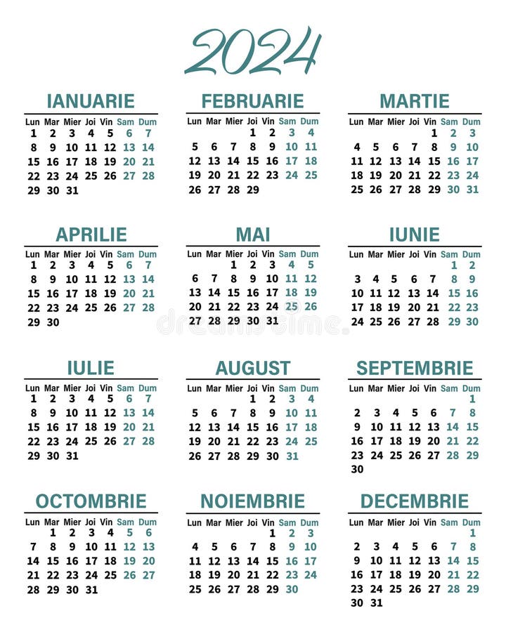 2024 Romanian Calendar. Printable, Editable Vector Illustration for