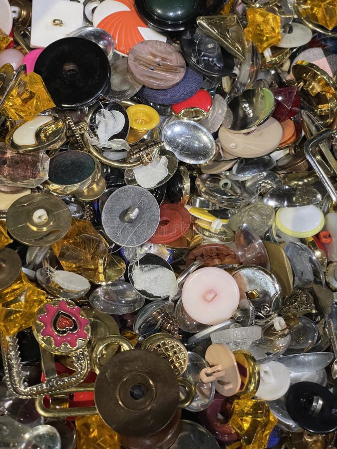 Classic Vintage Buttons for Sale at an Antique Store Stock Photo