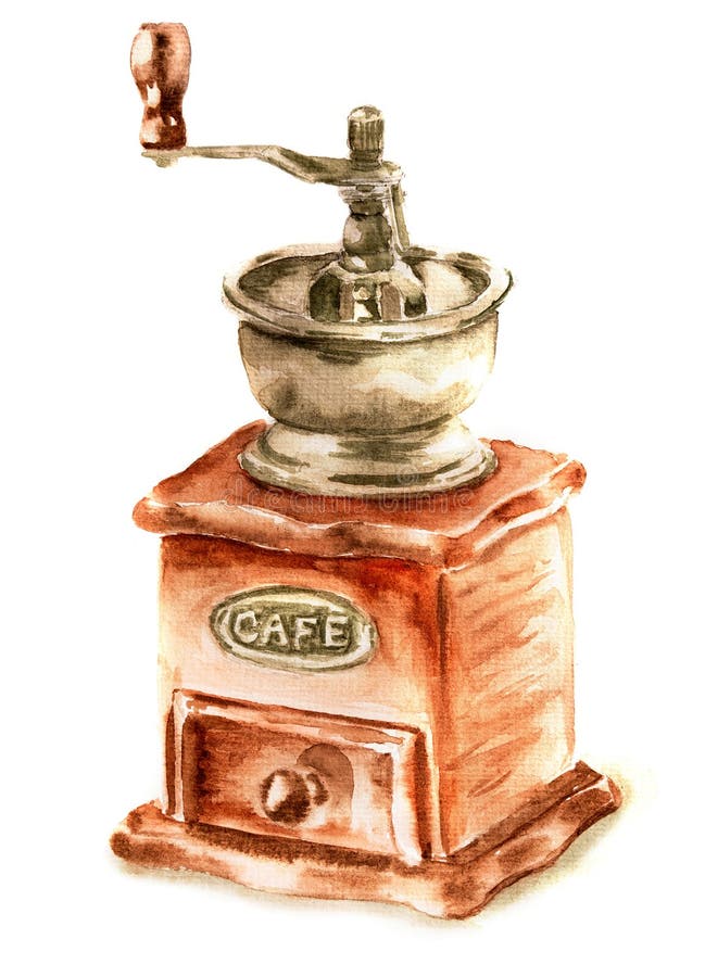 Classic Vintage Coffee Grinder Isolated Watercolor Illustration Stock ...