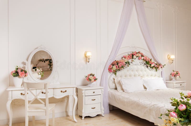 Classic white bedroom stock photo. Image of room, white 111595832