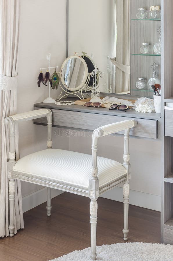Classic White Chair with Dressing Table Stock Image Image of desk