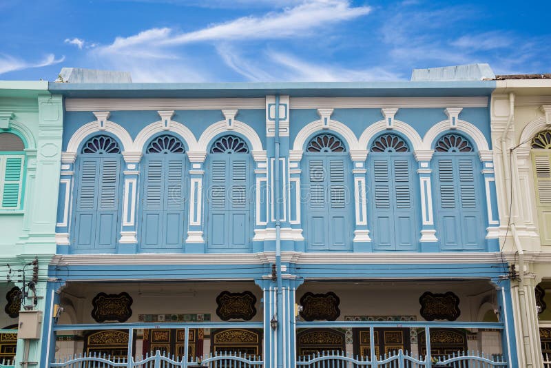 Classic windows Sino-Portuguese style architecture at Phuket Thailand