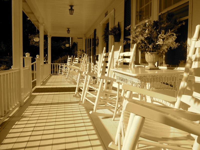 Classic Wooden Plank Front Porch stock image