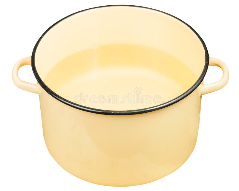 Classic yellow enamel saucepot with water isolated