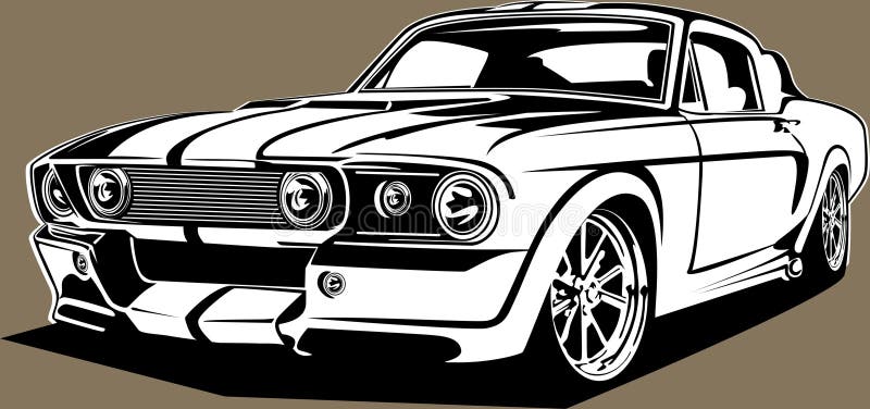 Classica icona americana del retrò vintato della muscolo Ford Mustang