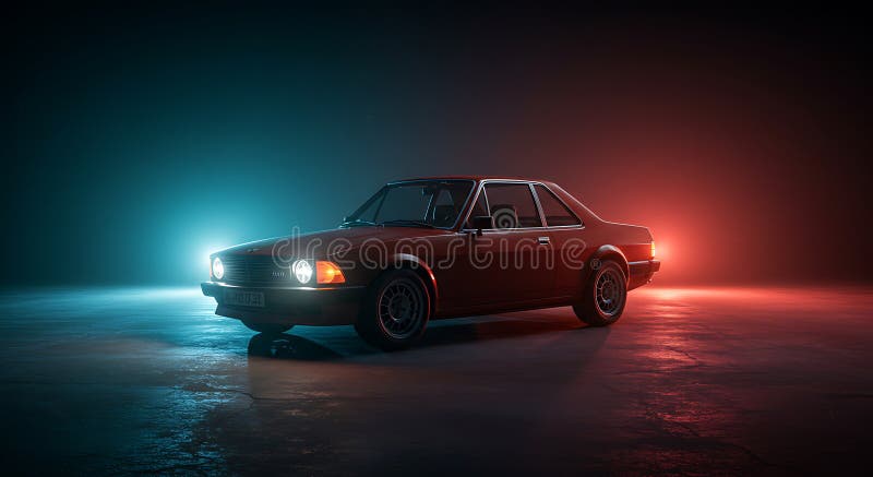 Classica installazione di un'auto in una Drammatica configurazione Blue and Red Light illustrazione di stock