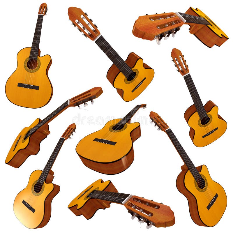 Classical acoustic guitar. Set stock illustration