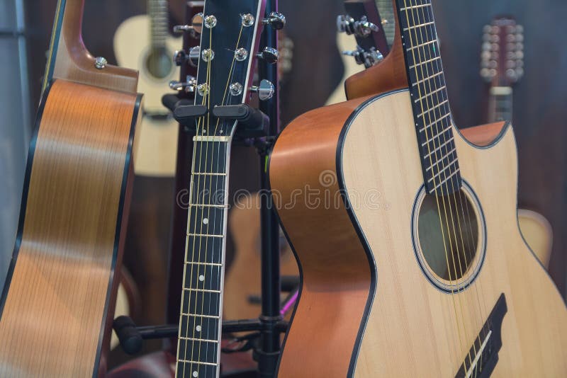 Classical Acoustic Guitars in Musical Store Stock Image Image of