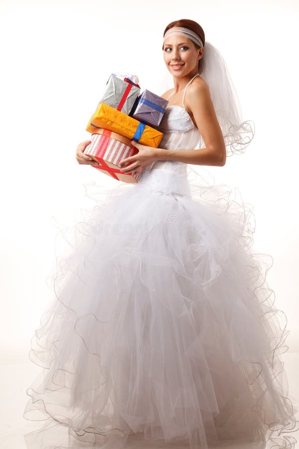 Classical bride with presents royalty free stock images