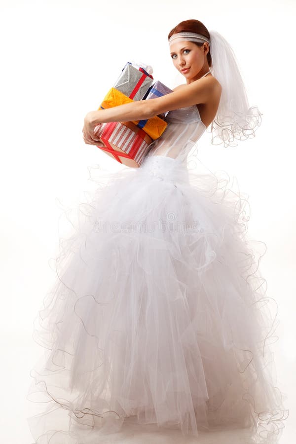 Classical bride with presents stock photography