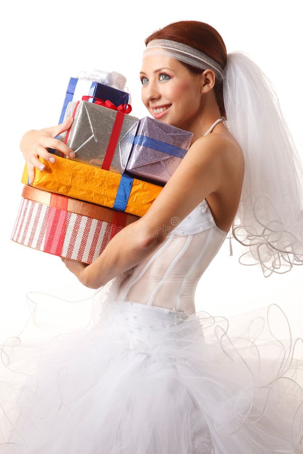 Classical bride with presents stock photography