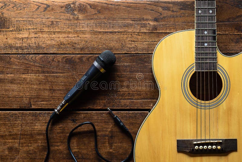Classical Guitar and Microphone for Musicians. Stock Photo Image of