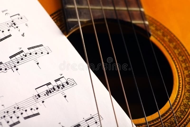Classical guitar and notes stock photo. Image of musical 42303784