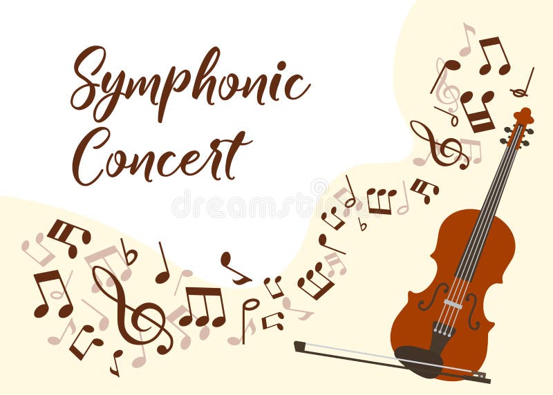 Classical music violin concert vector illustration poster. Symphonic orchestra with violin live concert. Virtuoso