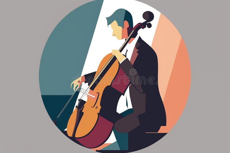 Classical Musician Playing a Double Bass at an Evening Concert. Ai