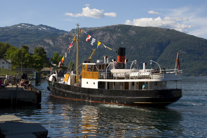 Classical old steam boat on hardangerfjord, norway