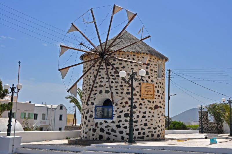 Classical old windmill on greek island santorini