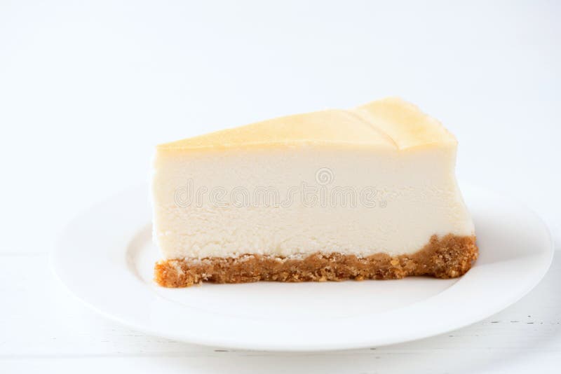 A Slice Of Plain Baked Cheesecake Isolated On White. Stock Photo