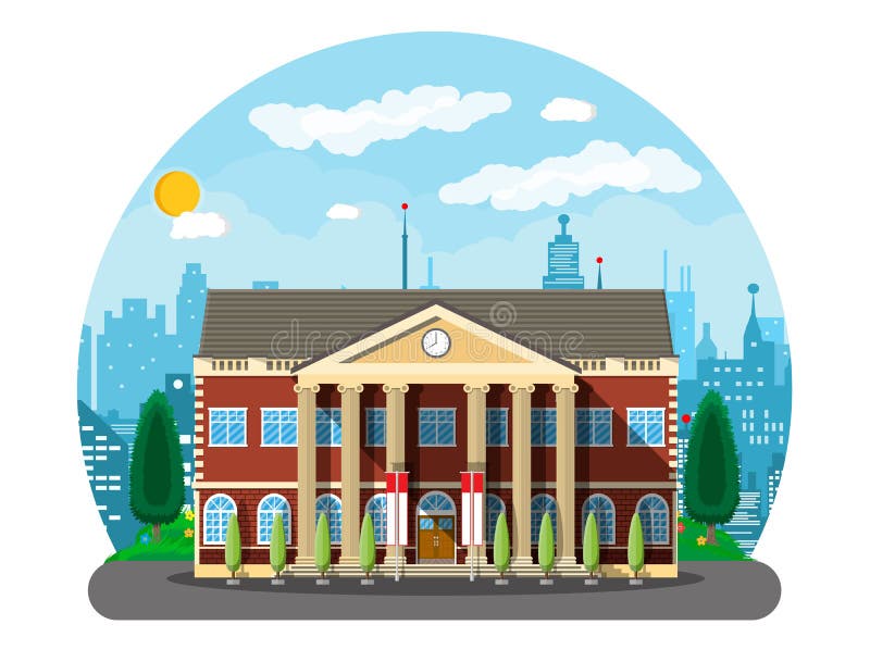 Classical school building and cityscape. stock illustration Classical school building and cityscape. stock illustration