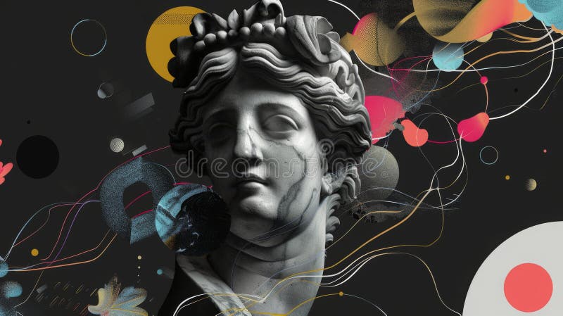 Modern Artistic Interpretation of Classical Sculpture with Abstract Elements for Design Projects vector illustration