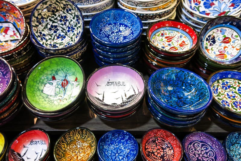 Classical Turkish Ceramics on the Istanbul Grand Bazaar. Stock Photo