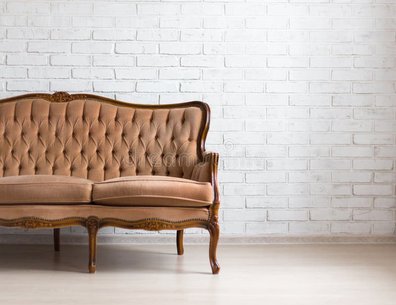 Classical Vintage Sofa Over Brick Wall Stock Image Image of antique