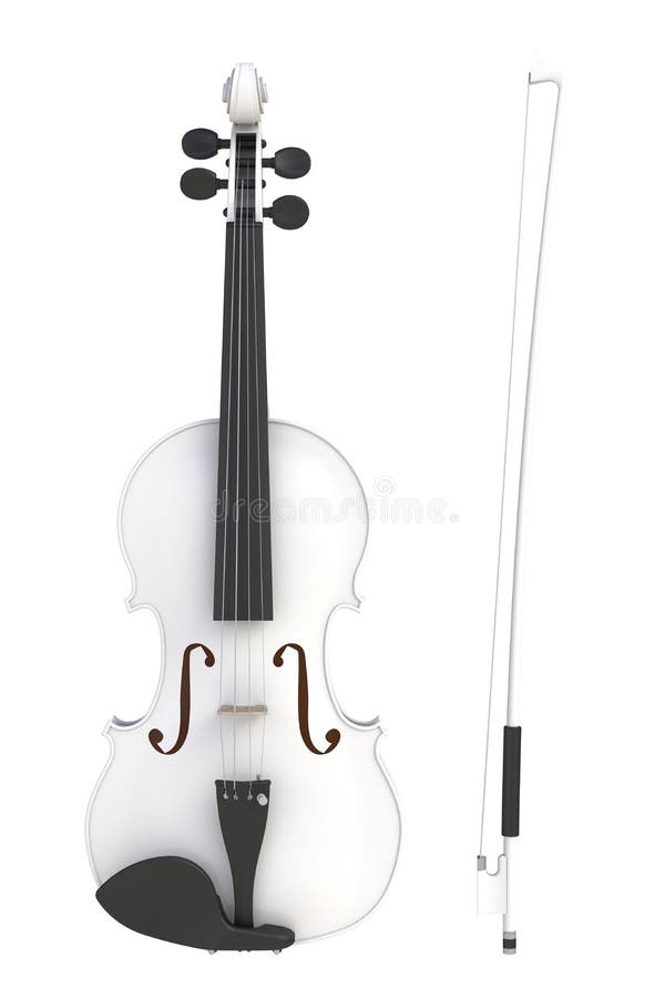 Classical White Violin With Bow Isolated On White Background, String