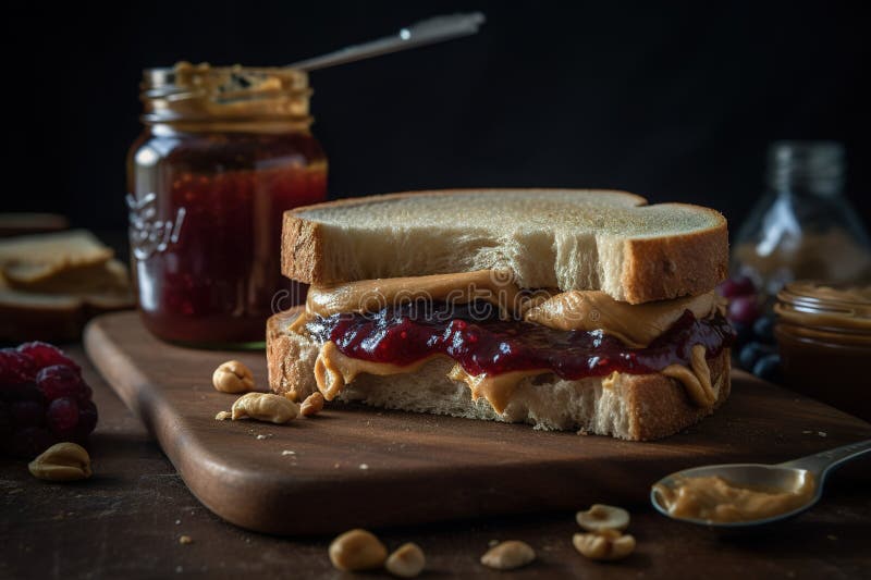 Classico sandwich con burro di arachidi e gelatina con burro di arachidi cremoso ricco perfettamente accoppiato con marmellata di illustrazione vettoriale