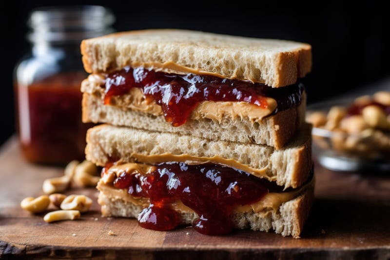 Classico sandwich con burro di arachidi e gelatina con burro di arachidi cremoso ricco perfettamente accoppiato con marmellata di illustrazione vettoriale