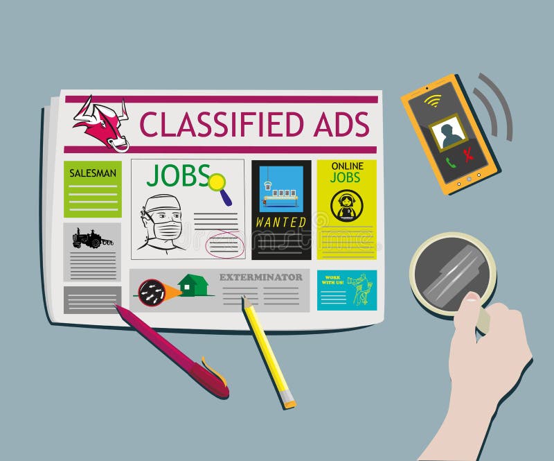 Classified Ads Newspaper concept Top View vector. 