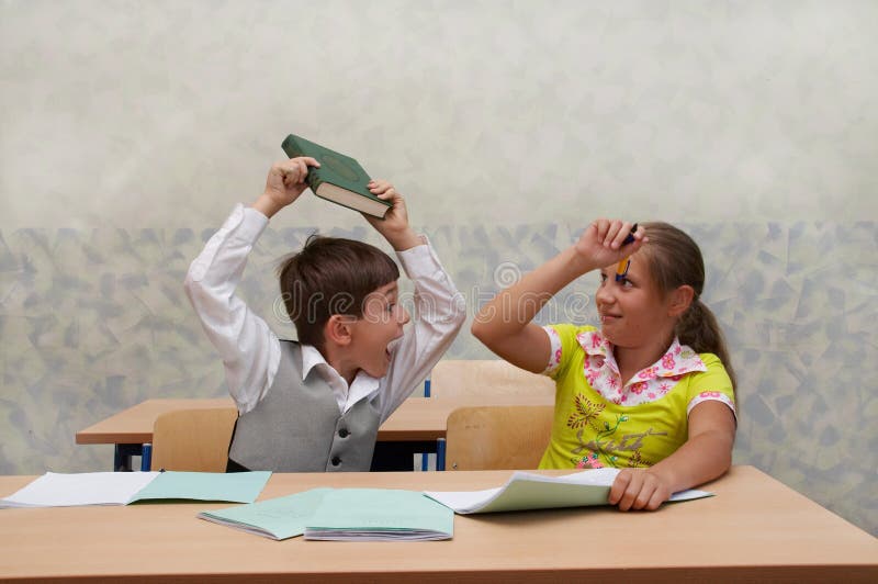 Teacher and blue-haired student brawl in classroom - wide 5