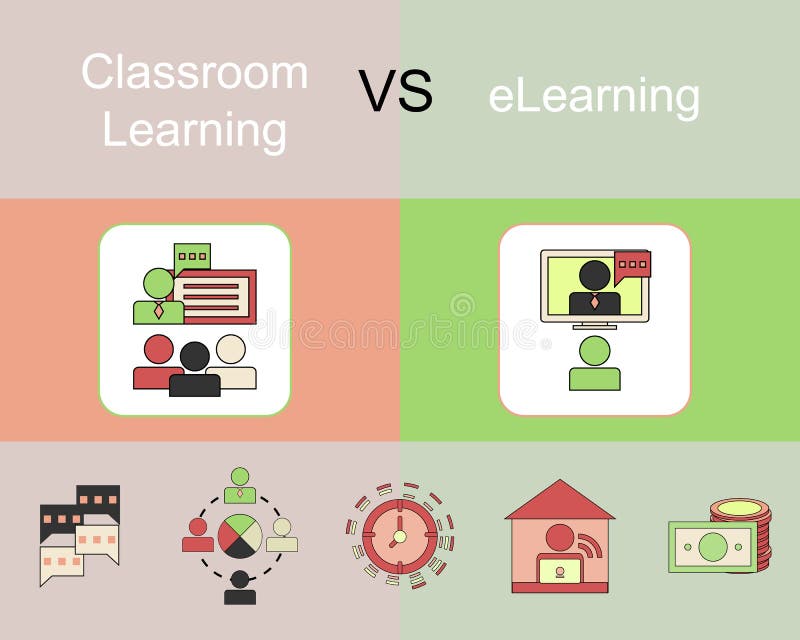 Classroom Learning VS E-learning Vector Stock Vector - Illustration of ...