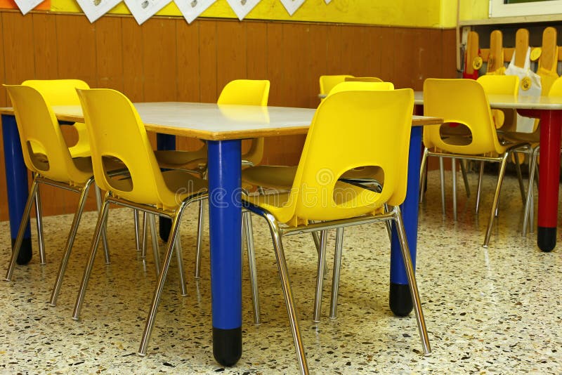 Classroom of a School with the Little Yellow Chairs Stock Image Image