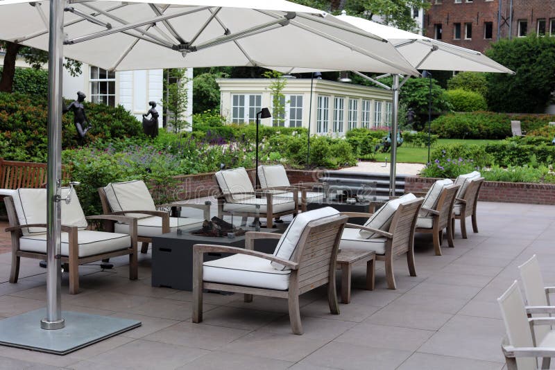 Classy elegant and modern hotel backyard lounge at Amsterdam, The Netherlands in Europe. Seats at luxury premium hotel. stock image Classy elegant and modern hotel backyard lounge at Amsterdam, The Netherlands in Europe. Seats at luxury premium hotel. stock image