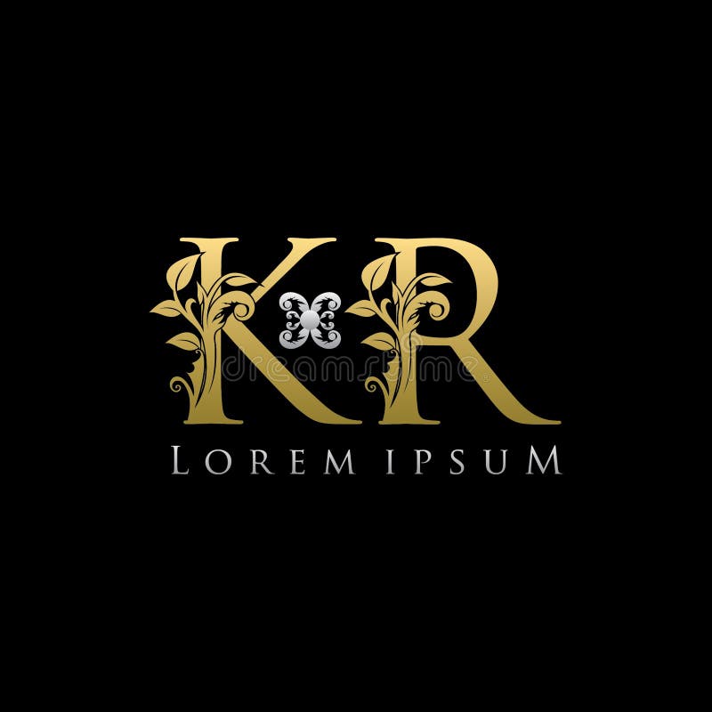 Classy Gold Leaf KR Letter Logo, Simple classy crests design Shape with Letter inside. Kr logo real estate illustrations