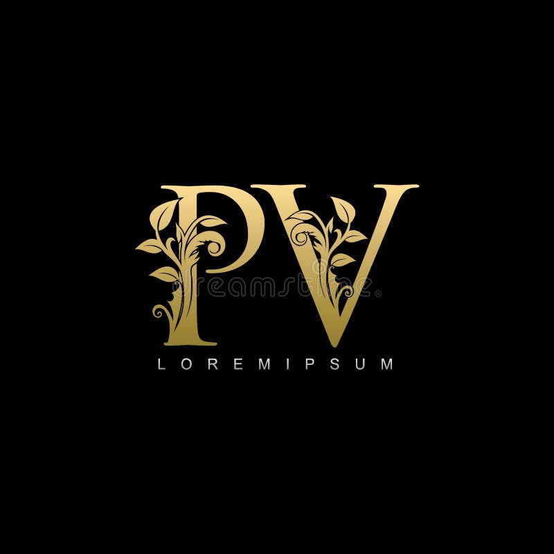Classy Gold Leaf PV Letter Logo Stock Illustration - Illustration of