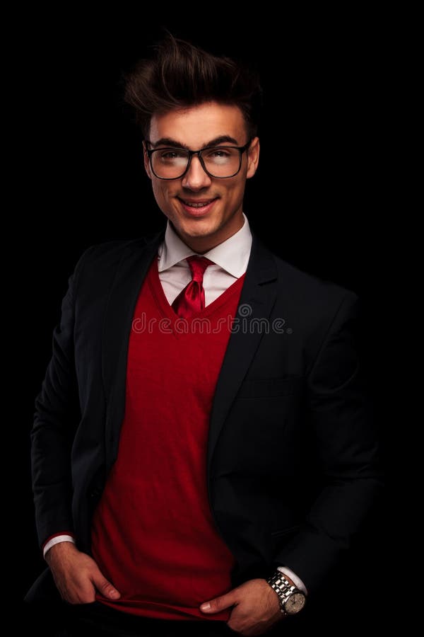 Classy Model in Black Suit with Hands in Pockets Stock Photo - Image of ...