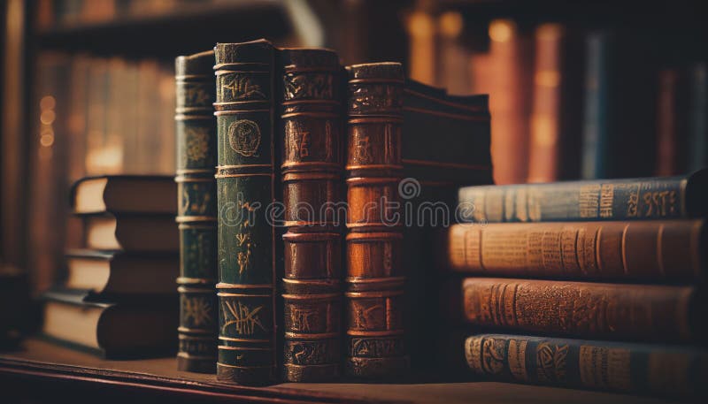 Clausura de libros antiguos. el título del libro está impreso en la columna vertebral. fondo de estantería en mosaico libre illustration
