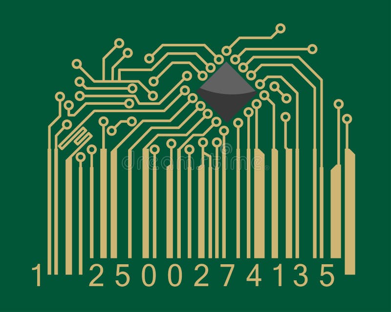 Bar code with computer motherboard elements for technology concept design. Bar code with computer motherboard elements for technology concept design