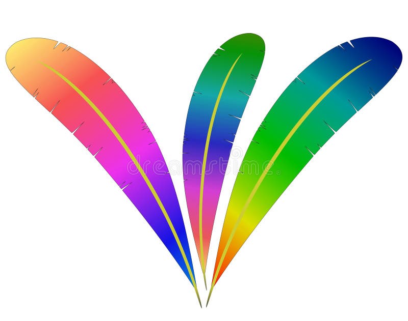 Multi-colored feathers out of the parrot on a white background. Vector drawing. Multi-colored feathers out of the parrot on a white background. Vector drawing.