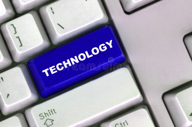 Clavier avec le bouton bleu de la technologie images libres de droits Clavier avec le bouton bleu de la technologie images libres de droits