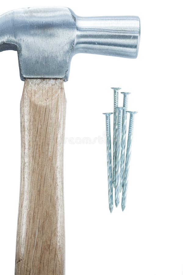 Claw hammer stainless nails isolated on white stock photography Claw hammer stainless nails isolated on white stock photography