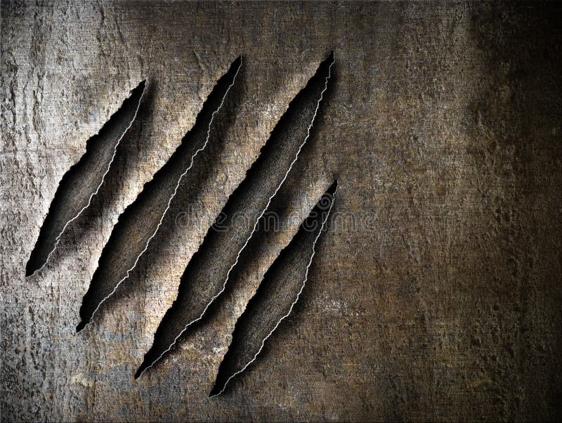 Claws scratches marks on rusty metal plate