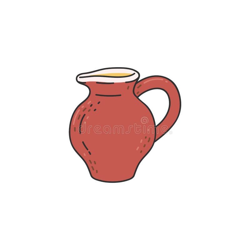 Clay Brown Pitcher or Jug Cartoon Icon, Sketch Vector Illustration  Isolated. Stock Vector - Illustration of crockery, isolated: 194447226