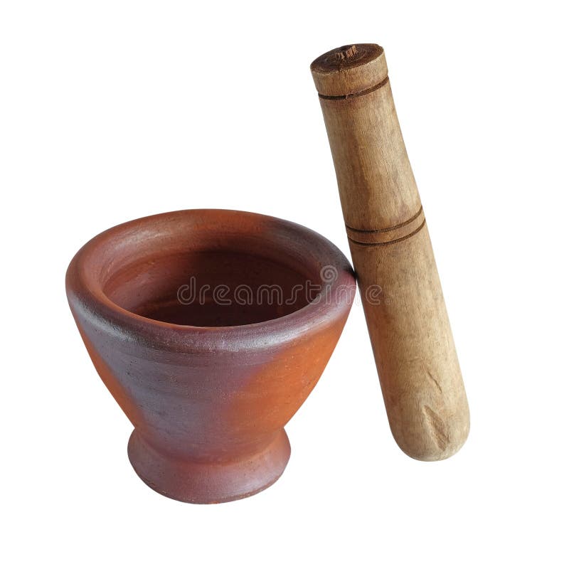 Clay Mortar and Wood Pestle is a Kitchenware Stock Image Image of