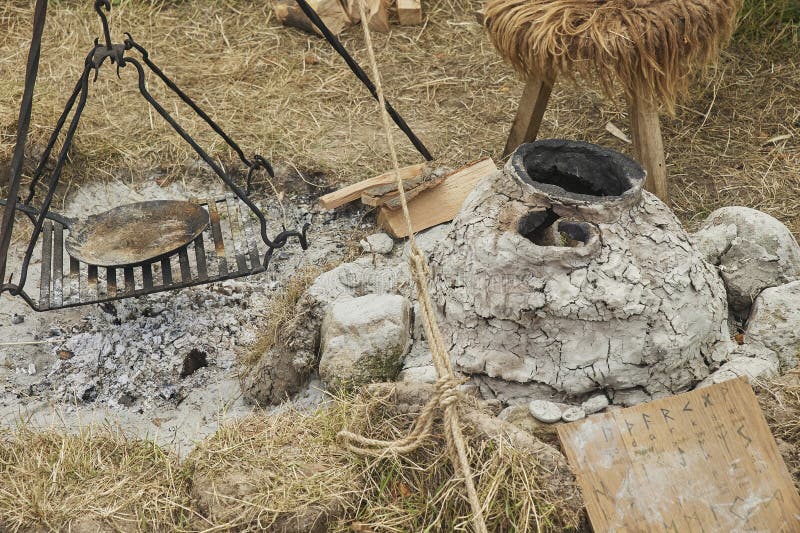 Clay Oven and Viking Fire Pit for Cooking Stock Image Image of