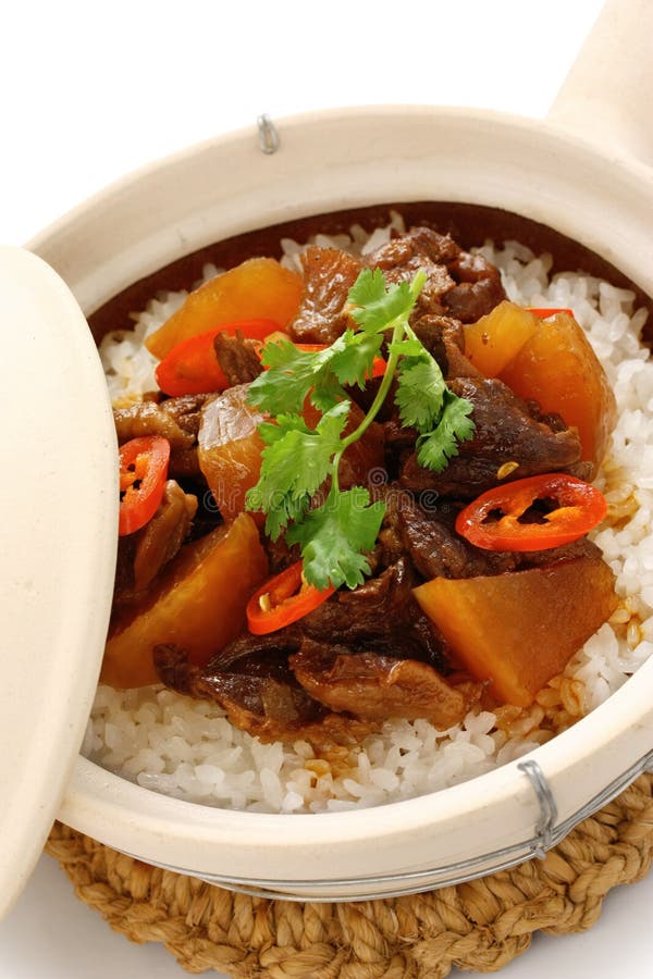 Clay Pot Beef Rice, Chinese Cuisine Stock Image - Image of bowl