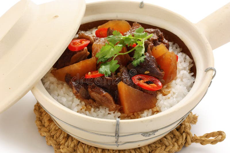 Clay Pot Beef Rice, Chinese Cuisine Stock Image - Image of bowl